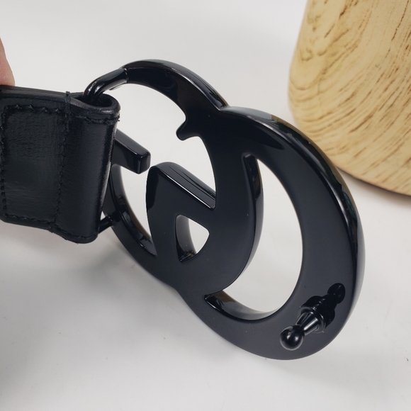 Gucci Black Leather Metal GG Logo Buckle AUTHENTIC 4 CM Unisex - Picture 9 of 12